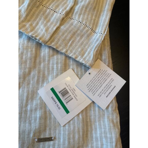 Ellen Tracy Womens Gold Stripe Linen Blend 3/4 Sleeve Top US L - Picture 2 of 5